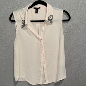 Forever 21 White Sleeveless Blouse with Embellished Collar